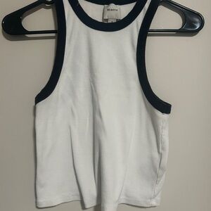 Maeve White Tank Top with Black Trim Capsule Wardrobe Tank